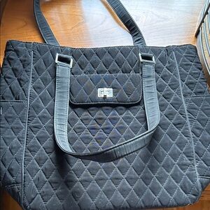 Vera Bradley Vintage Black Microfiber Quilted Tote Bag